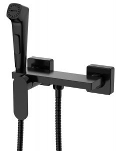 Bateria bidetowa  ścienna ze Stop słuchawką bidetową i półką, czarny TJ042B