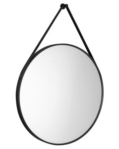 STAGO okrągłe lustro ze skórzanym paskiem, średnica 60cm, czarny mat SG065
