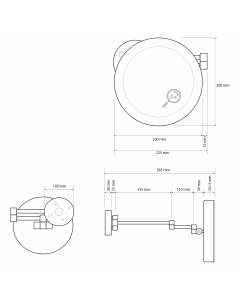 X-ROUND wiszące lusterko kosmetyczne LED, średnica 200mm, chrom XR016