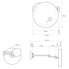 X-ROUND wiszące lusterko kosmetyczne LED, średnica 200mm, chrom XR016